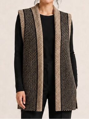 Club Monaco Wool Alpaca Longline Knit Sweater Vest XS Black Taupe old money